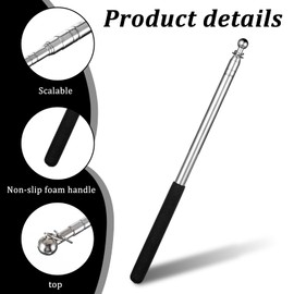 Aysatogc Telescopic Handheld Flagpole, Portable Flag Pole with Clips Telescoping Flag Pole Stainless Steel Telescopic Banner Flags Pole Pointer for Tour Guides Teacher Pointer(5.25 Feet, Black)