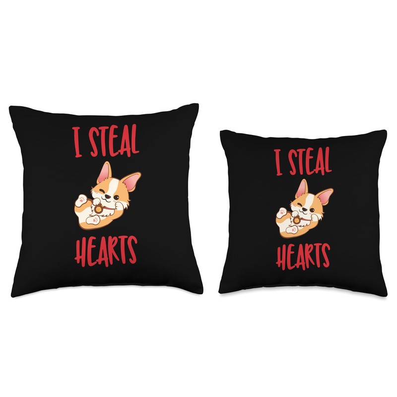 cute corgi i steal hearts Throw Pillow