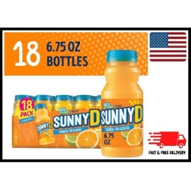 Unbranded SUNNYD Tangy Original Shelf Stable Orange Juice Drink, 18 Count, 6.75 fl oz Bott
