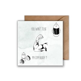 WBdesignz Valentine's Day Card with Envelope - Valentine's Day Card Wanny Be My Gym Buddy? Love Card Gym Training Romantic Card Workout Card Valentine's Day Card Funny Valentine Card