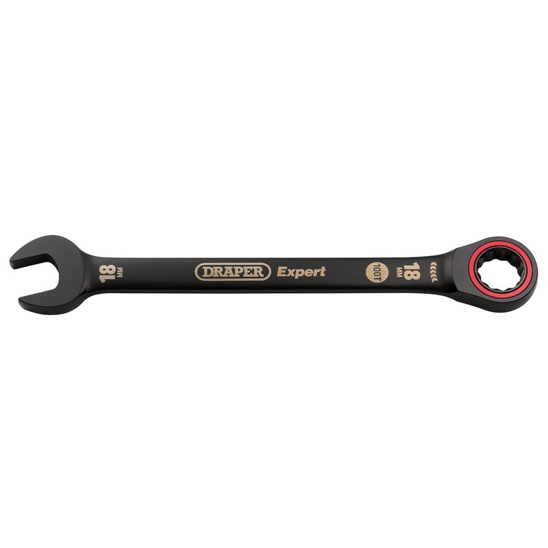 Draper 03891 Expert HI-TORQ Metric Ratchet Combination Spanner, 18mm, Black