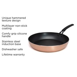 Ecolution Impressions Hammered Cookware, Non-Stick Frying Pan, Dishwasher Safe, Riveted Stainless Steel Handle, 12 Inch, Copper