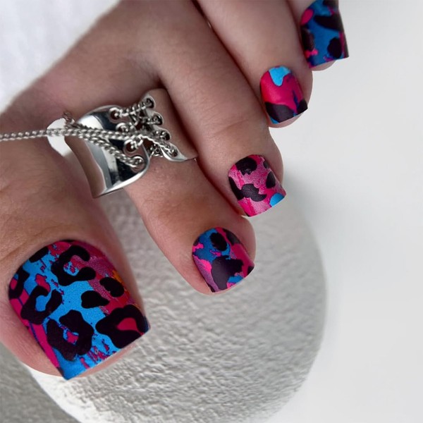 IMRAIN Leopard Print Press on Toe Nails Square Short Fake