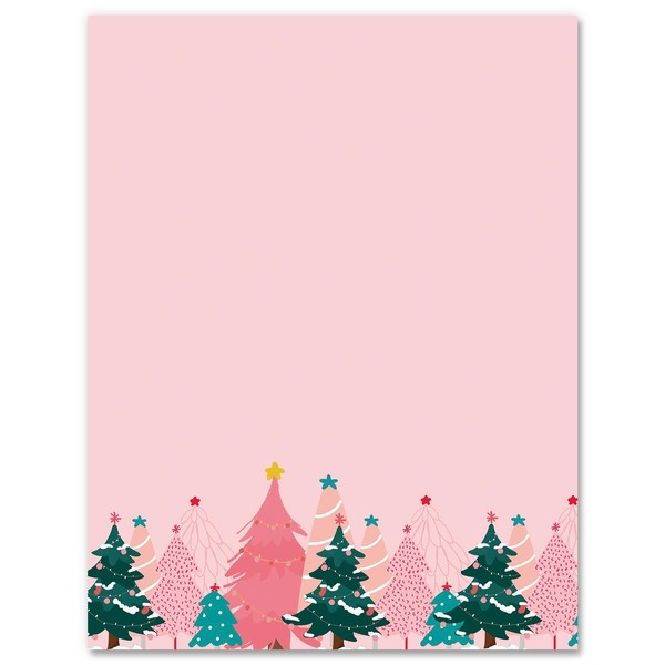 Generic AnyDesign 60 Sheet Christmas Stationery Paper Pink Xmas Tree