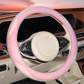 ZHOL Cute Pink Steering Wheel Cover,Breathable Microfiber Leather Anti-Slip Car Steering Wheel Cover for Women,Warm in Winter and Cool in Summer, 15 inch