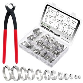 WiMas WiMas 150PCS 304 Stainless Steel 6-33.1mm Single Ear Hose Clips, Hose Clamp Set, Cinch Clamp Rings Hose Clips with Pliers (12 Sizes)