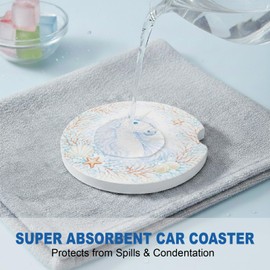 Ceramic Car Coasters, 2 Pack, 2.64" Absorbent Car Cup Holder Coasters, Cute Ceramic Car Coasters for Women, Unicorn Pattern