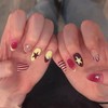 Glamoreal Medium Almond-Shaped Press-On Nails – Cute Striped Y2K-Style Nails,