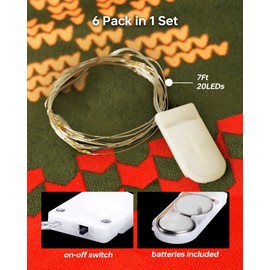 Blingstar Fairy Lights Battery Operated Christmas Lights 6 Pack 7Ft 20LED Mini String Lights Silver Wire Mason Jar Lights Firefly Lights for Bedroom Wedding Birthday Party Centerpiece, Cool White