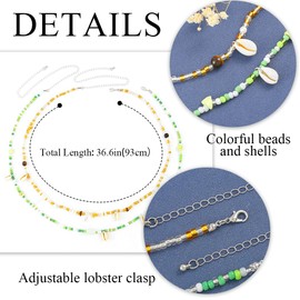 Urieo Boho Shell Beads Waist Chain Bead Green Belly Chains Layered Adjustable Bikini Beach Body Jewelry Accessories for Women(Pack of 2)