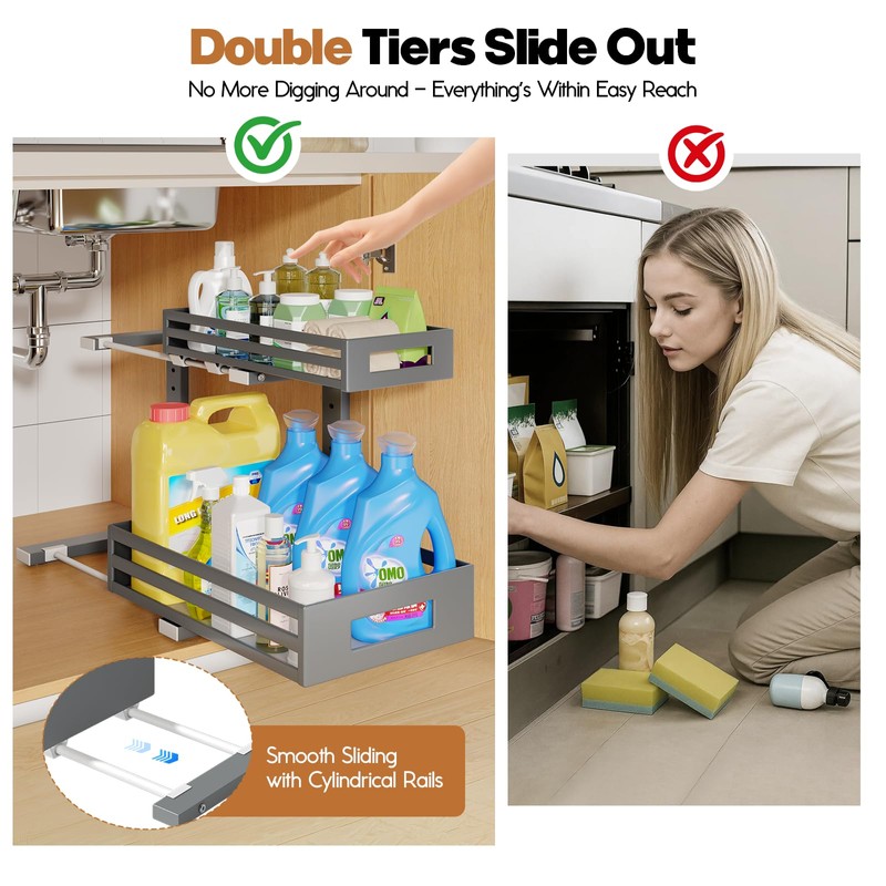 2-Pack Under Sink Organizers and Storage,2-Tier L Shape Pull Out