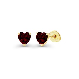 Yellow Gold Plated 925 Sterling Silver 4mm Heart Shape Natural Garnet January Birthstone Screwback Stud Earrings