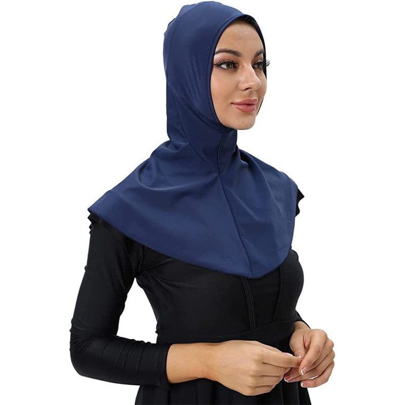 ShuoBeiter Solid color women's swimming cap adjustable Muslim full-coverage shawl
