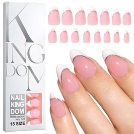 LoveHome 150pc French Tips Press on Nails Short Almond Fake Nails with Glue Tab, Nude Short Nails Press on Nail Almond Glue on Nails Glitter White French Acrylic Nail Artificial Fingernail for Women