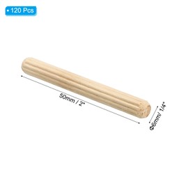 PATIKIL 7/32" x 1-31/32"(6 x 50mm) Wood Dowel Pins, 120 Pack Fluted Wooden Dowel Pin Straight Groove Rods for Furniture Door Art Crafts Projects