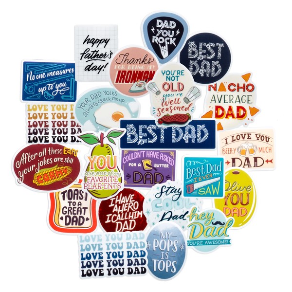 Navy Peony Witty Father's Day Stickers (22 Pieces) - Vibrant, Funny, Waterproof | Unique Dad Stickers for Crafts, Scrapbooks, Water Bottles