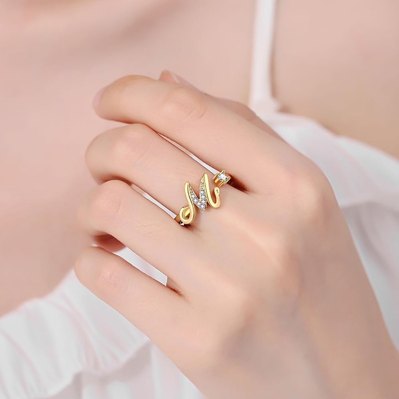 Initial Letter Ring for Women Girls Gold Plated Stackable Alphabet