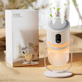 【Amazon.com.jp限定】卓上 小型 加湿器【2025新モデル・多機能加湿器】超音波式 ダブル噴霧 抗菌 90°回転ミスト 25dB静音 大容量バッテリー内蔵 コードレス アロマ対応 7色LEDライト タイマー機能 空焚き防止 持ち運び便利 省エネ 300ml大容量 次亜塩素酸水対 応 車載/寝室/オフィス/リビング対応 乾燥/花粉症/肌荒れ対策 日本語説明書 プレゼント