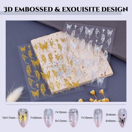 Sinyanail 12 Sheets 3D Butterfly Nail Art Stickers Self-Adhesive Laser Lively Butterfly Flowers Nail Decals Supplies Stickers with Tweezer for Women's Manicure Making(Hudie)