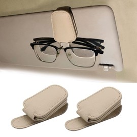 JYMAOYI 2 Pack Magnetic Leather Car Visor Sunglass Holder (Beige)