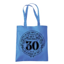 Dead Set Studio 30th Birthday Gift Bags - Canvas Tote Idea for Women Born 1995, Cool Bag for 30 Year Old Lady CORNFLOWER BLUE