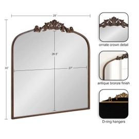 Kate and Laurel Arendahl Ornate Traditional Square Arched Mirror, 28 x 30, Bronze, Decorative Baroque Style Vintage Arch Mirror with Wide Frame and Ornamental Crown
