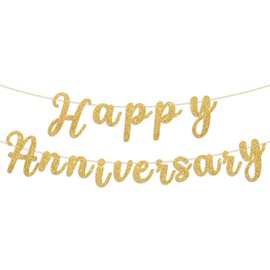Glitter Happy Anniversary Banner Gold Happy Anniversary Decorations Wedding Party Decorations for Anniversaries Ceremony Wedding Party Supplies