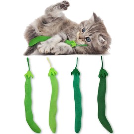 CiyvoLyeen Catnip Toy, Green Bean Cat Toys Kitten Supplies Interactive Kicker Vegetables Vegan Dental Health Teething Chew Gift for Cat Lovers Indoor 4PCS