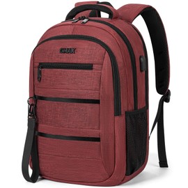 GMAK Travel Laptop Backpack for Men & Women, Business Anti Theft Laptops Backpacks with USB Charging Port, Fits 15.6 Inch Notebook, Water Resistant College School Computer Bag for Travel Sports, Red