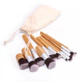 우드 메이크업 브러쉬 세트 11종 화장용 브러시 린넨파우치 포함 화장솔 Wood Makeup Brush Set 11 Pieces with Cosmetic Brushes and Linen Pouch [Linen Pouch + Wooden Makeup Brush 11-Piece Set]