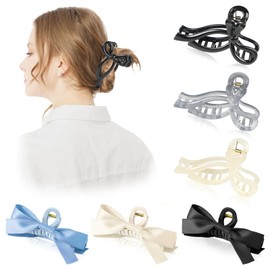 OT-NVWOZR 6pcs Bow Hair Claw Clips for Women, Cute Claw Clips for Thin Hair, Large Hair Clips for Thick Hair, Ribbon Non-Slip Bow Hair Clips Hair Styling Accessories Gifts for Girls