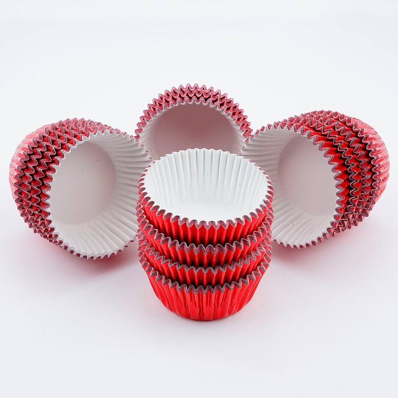 Gifbera Mini Foil Muffin Cupcake Liners Red Wrappers for Christmas