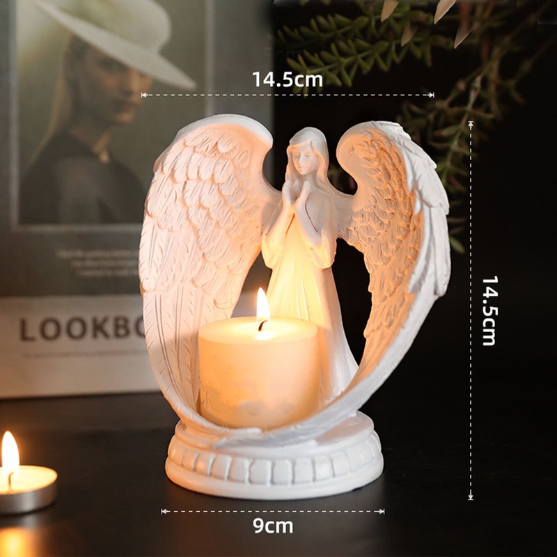 Prayer Angel Candlestick Pure White Wing Angel Prayer Statue for