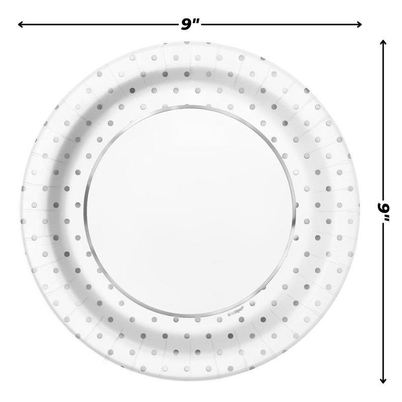 Foil Dots Round Dinner Paper Plates - 9", Silver, 8