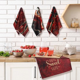 Bencailor 6 Pcs Christmas Kitchen Towels Red Gold Marble Dish Hand Towels Farmhouse Absorbent Tea Washcloths for Bathroom Kitchen Decor Christmas Xmas Fall Decorations Gifts 24 x 16''