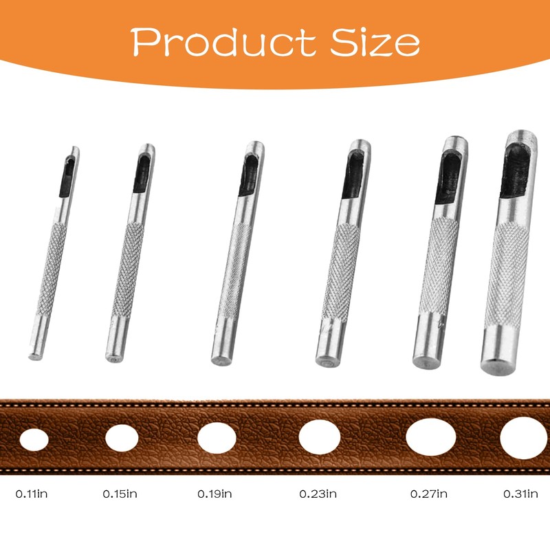 6 Pieces Leather Hole Punch,Leather Punch,3mm to 8mm Round Hollow