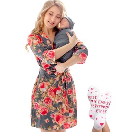 ECO BABY Mommy and Me Robe and Swaddle Set | Maternity Robe and Matching Baby Set for Girl, Boy | Hospital Labor and Delivery, Ella, Small