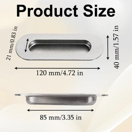 Deyixinup 2 PCS Side Hole Flush Pull Silver Oval Embedded Sliding Door Handle Stainless Steel Recessed Door Handles with Hidden Screws for Sliding Doors Cabinets Drawers Cupboard Wardrob