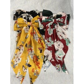 Hair Bows Silky Satin Bows Oversized Long Tail Hair Bow Clips Barrettes Big Bowknot Hair Accessories Trendy Stuff for Women Girl (Flower Series)