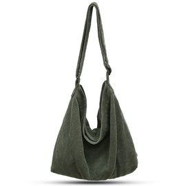 ONCCI Umhängetasche Damen Handtasche, Cord Taschen Groß Shopper Tote Bag Schultertasche Casual Crossbody Bag für Schule Uni Büro Arbeit Reisen Ausflug Einkauf (Grün)