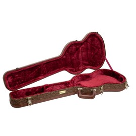 Crossrock Wooden Electric Guitar Case for Gibson SG | Blossom Brown Faux Leather, Burgundy Velvet Interior, Lock – Designer Series