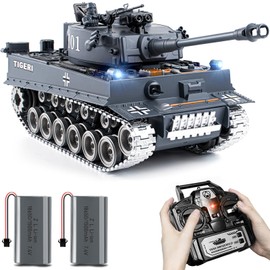 Supdex RC Tank, 1:18 Alloy Metal German Tiger I Remote Control Army Model Toys, 2.4Ghz RC Vehicle with Smoke, Sound and Lights, Military Tank That Shoots BBS and Water Bombs for Adults and Kids