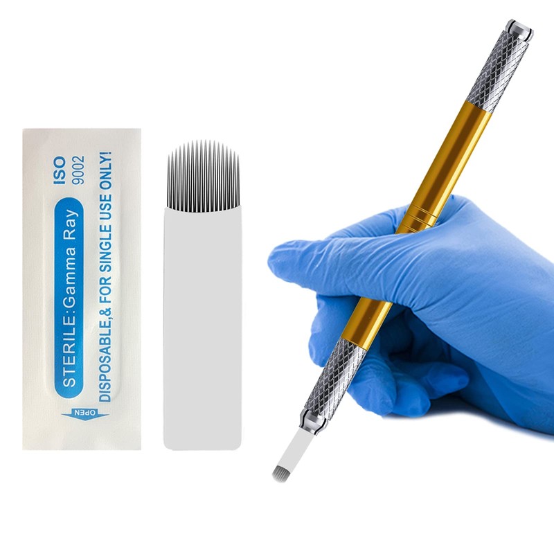 30Pcs Disposable Eyebrow Microblading Needles,Lip Tattooing Microblades Permanent Makeup Blades