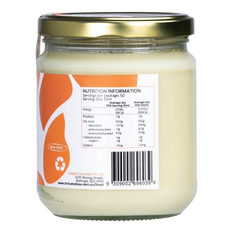 Thrive Tallow 100% Grass Fed Tallow - Beef, 500g