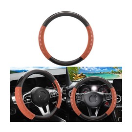 FALVFUN Car Steering Wheel Cover, 15 inch Leather Non-Slip Vehicle Steering Wheel Protector, Breathable Automotive Interior Protection Accessories, Universal for SUV Sedan Truck (Orange)