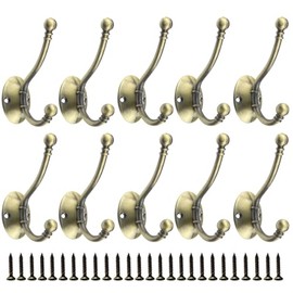 BODINGTAI Rustic Farmhouse Entryway Hooks 10 Pack Decorative Vintage Hangers Wall Mounted Hard Antique Industrial Heavy Duty Hook Set Double Farmhouse Utility Hook (3# Brone 10 PCS)