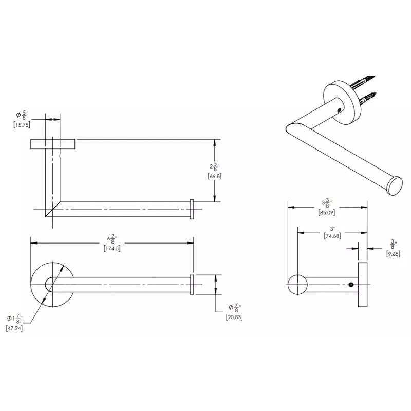 Phylrich 120-74/004 Transition Single Post Toilet Paper Holder SATIN BRASS