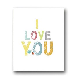Kid's Wall Art"I Love You" 08x10 Inch Print for Boys, Girls or Baby's Room, Colorful, Bold Typed, Features Small Friendly Birds, Ready to Frame