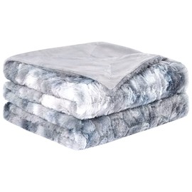 PiccoCasa Soft Faux Fur Blanket Throw - Reversible Tie-dye Luxury Shaggy Throw Blanket for Sofa, Couch and Bed - Plush Fluffy Fleece Blankets As Gifts 130 x 150 Cm, Gray
