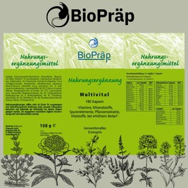 BioPräp Multivital Capsules | 180 Cellulose Capsules | Multivitamin A-Z Complex High Dose with Minerals and Vital Substances | Produced in Germany | Certified Production